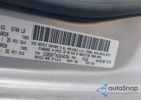 2012 Ram 1500 St z USA, uszkodzony, nr VIN 1C6RD6FTXCS246764